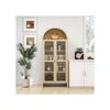 Armoire De Rangement Couleur Naturelle Avec Portes En Verre Acrylique Transparent—armoire Haute Polyvalente Arquée Avec Deux Tiroirs