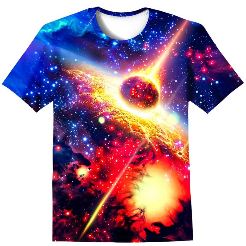 

Звездное небо Детская одежда Мальчики от 9 до 12 лет Цельная футболка Детская футболка Модные футболки для девочек Космические 3D-топы Лето XL