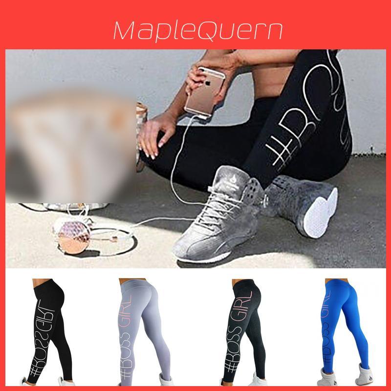 Women Letter Print High Waist Leggings With Stretch And Push Up Design For Fitness And Running