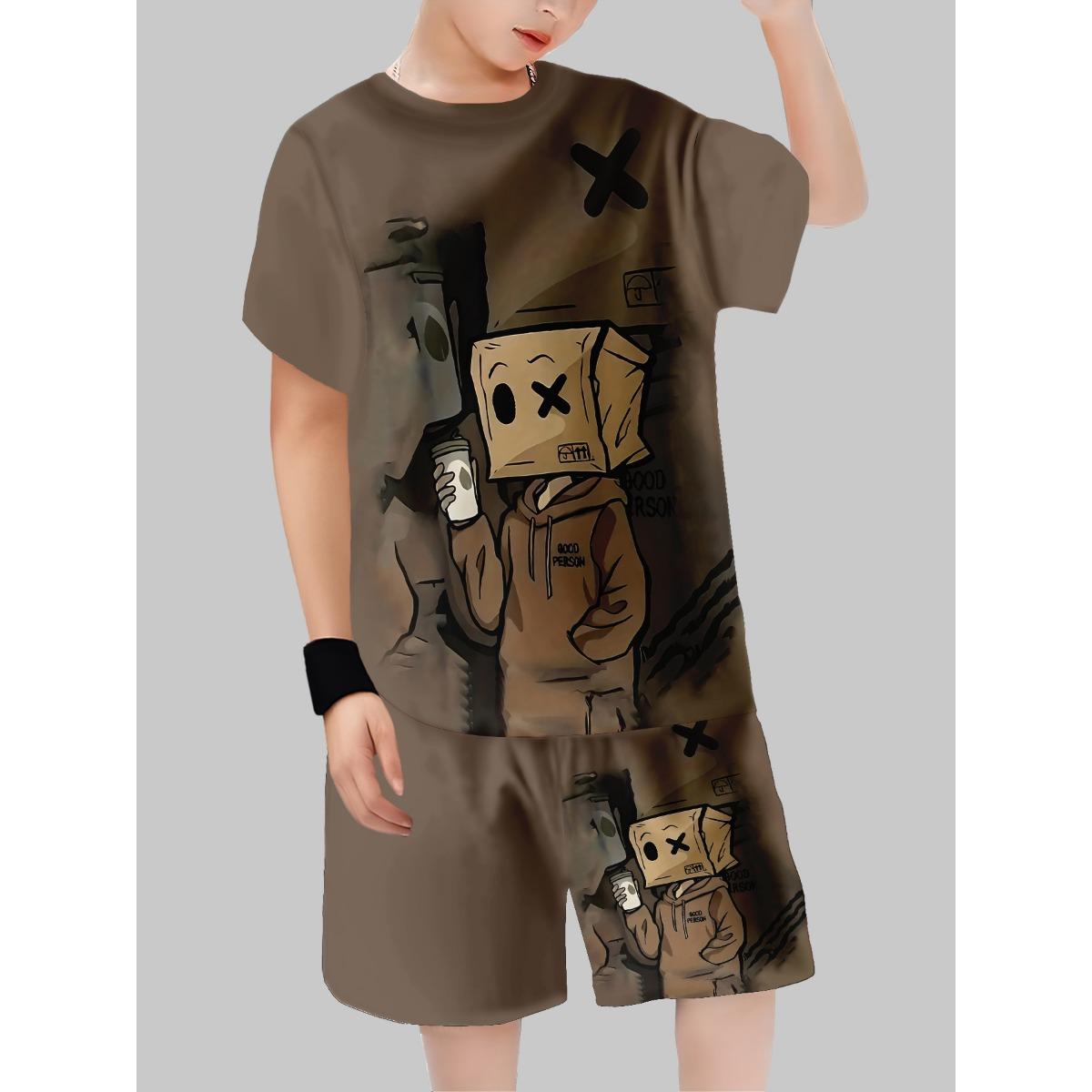 

Летний детский костюм с короткими рукавами, модный 3D-принт, модный стиль, свободная тенденция, спортивная одежда для мальчиков и девочек 9-10Y