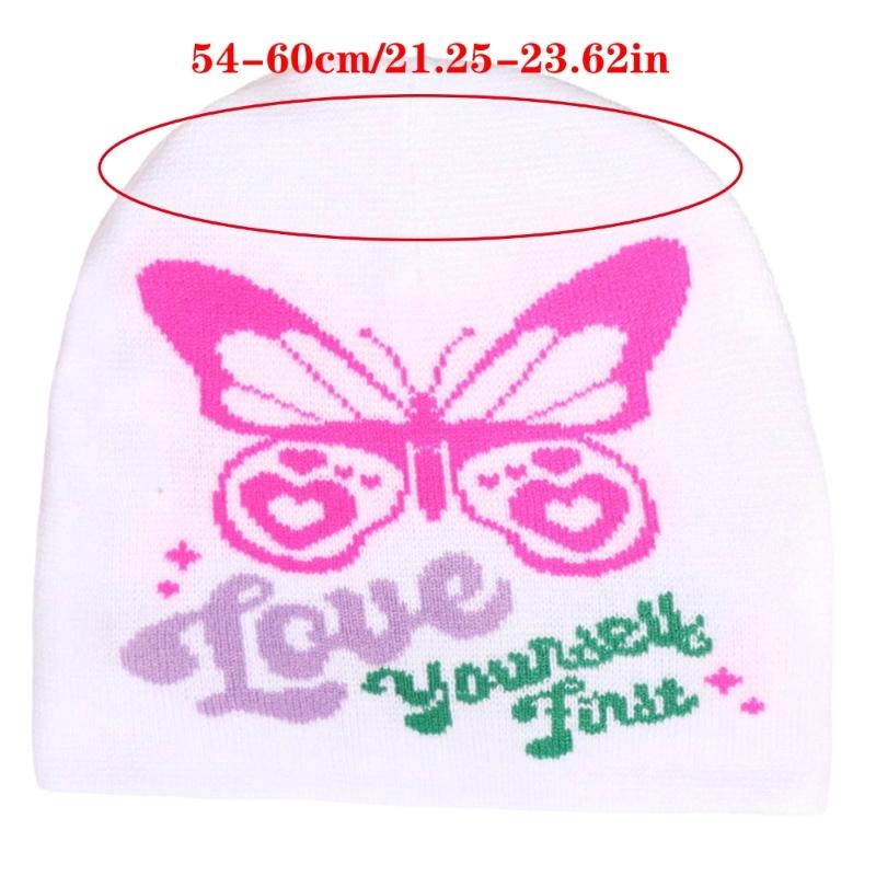 2000s Butterfly Pattern Knitted Hat Streetwear Design Breathable Acrylic Fibre Hat For Outdoor Music Festival Daily Use