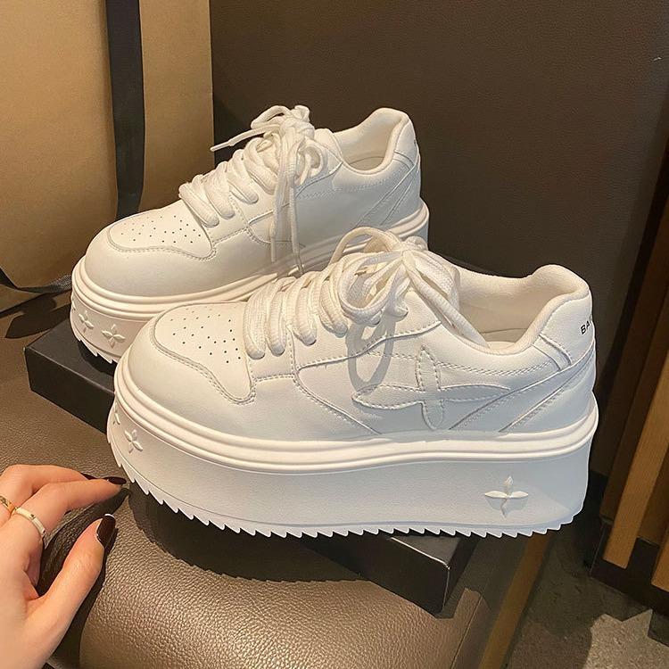 2025 Autumn New Thick-soled High-heeled Board Shoes, Muffin Shoes, Casual Shoes, Small Height Increase, Small White Shoes Women