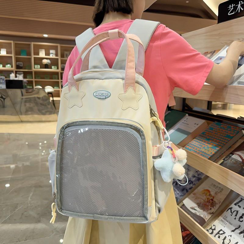 College Ins Cute All-matching Schoolbag Female Japanese Students Large-capacity Backpack Transparent PVC Star Pain Bag