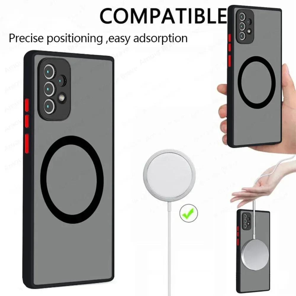 Luxury Magnetic Wireless Charge Case For Samsung Galaxy A52 A34 A54 A32 A55 A13 A23 A25 A15 Shockproof Matte Clear Back Cover