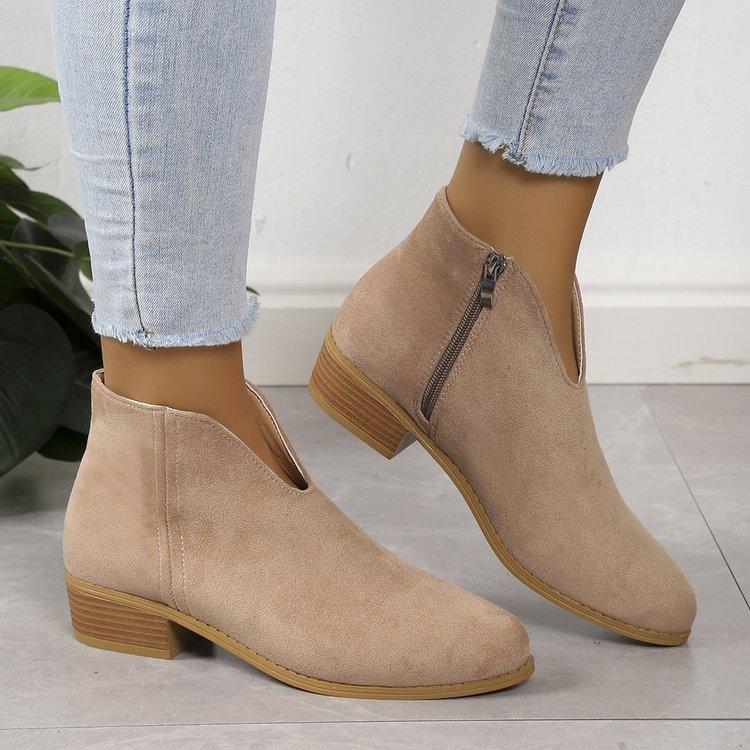 

Autumn and winter 20252025 leopard print square root short boots side zipper round head V mouth suede women s boots spot 43