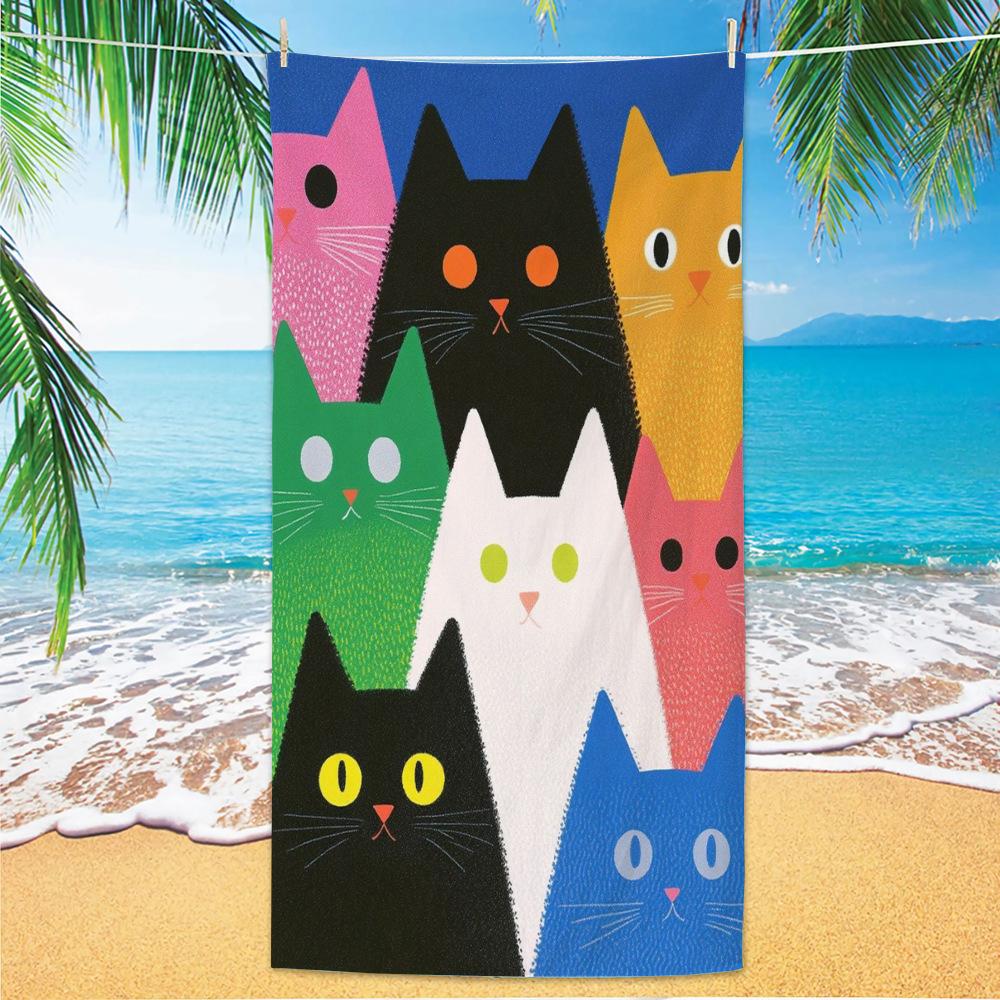 Cute and Cute Cat Cartoon Microfiber Beach Towel Quick Drying Lightweight Absorbent Bath Towel Outdoor Travel Pool Bath Towels