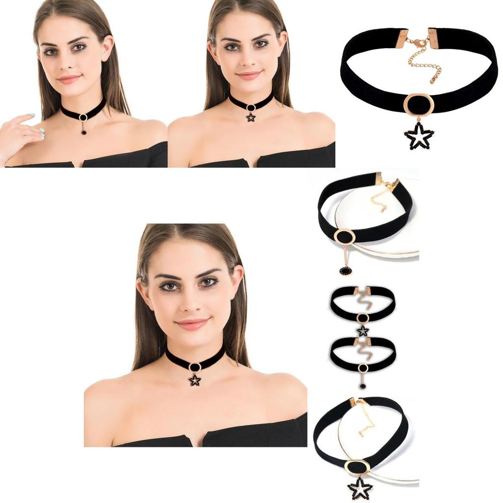 Stylish Black Choker Necklace For Women With Geometric Design And Rhinestone Accents