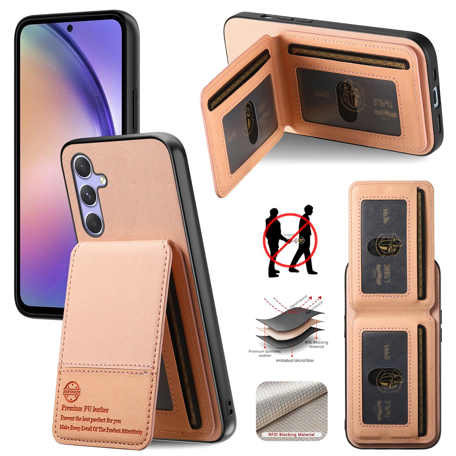 

For Samsung Galaxy A17 5G Case Cloth Texture Leather+PC+TPU RFID Blocking Phone Cover with Card Holder Pink