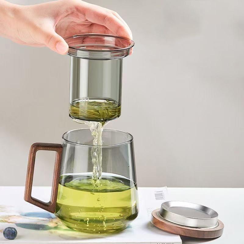 thickening Heat-resistant glass tea cup Transparent Grey Built in filter Tea set and water cup High quality home office Supplies