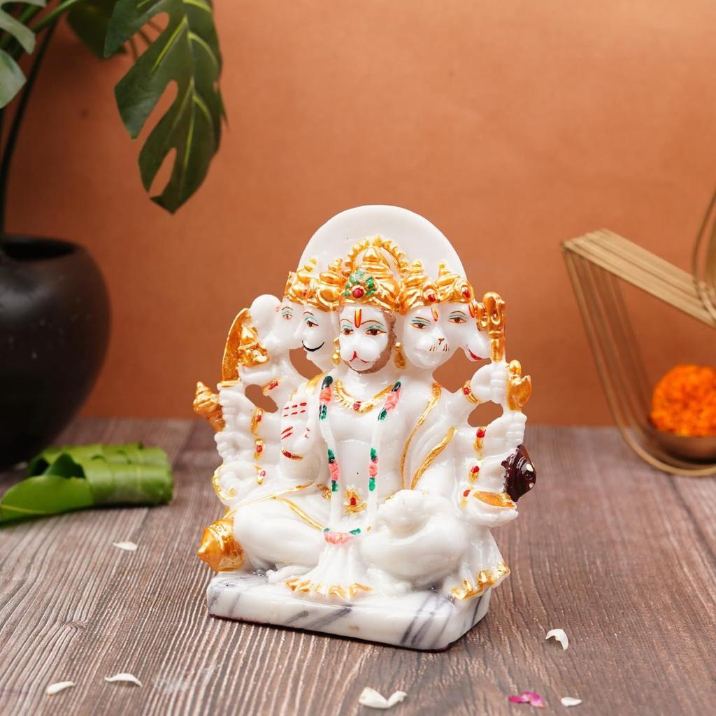Panchmukhi Hanuman Ji Murti | Statue for Home Decor, Gifting, Protection from Evil Eye, 15.2 (White), Religious