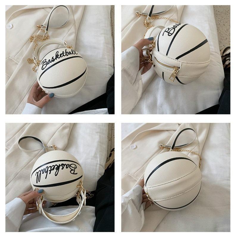 Basketball Handbag Small Round Bag Basketball Bag Letter Printing Shoulder Bag