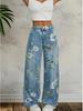 2026 Spring/Summer Women's Printed Mid-Waist Wide-Leg Jeans