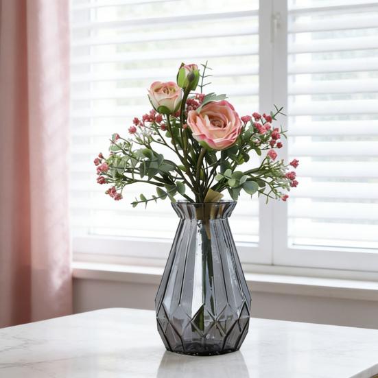 Gemischte Sträuße Künstlicher Blumenstrauß Kunstblumen Schleierkraut Rosenblüten mit Stielen Realistischer Schleierkrautstrauß für Hochzeitsmittelstück Brautparty