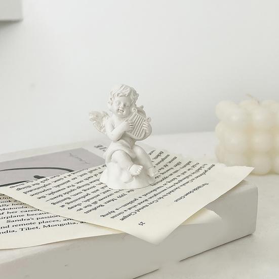2 Pcs Mini Cupid Figurine Small Resin Cherubs Playing Musical Instrument