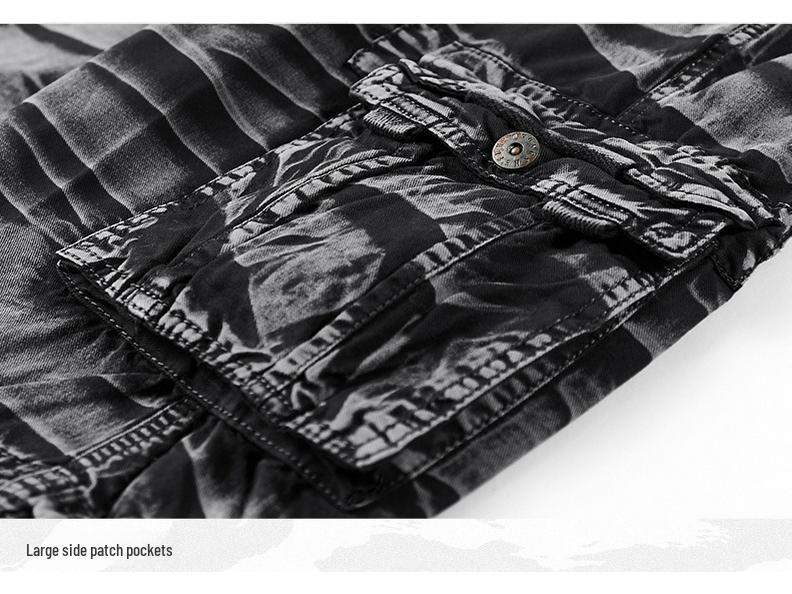 Men's Large Camouflage Cotton Work Shorts, WWII-Style Multi-Pocket Pants for Outdoor Training