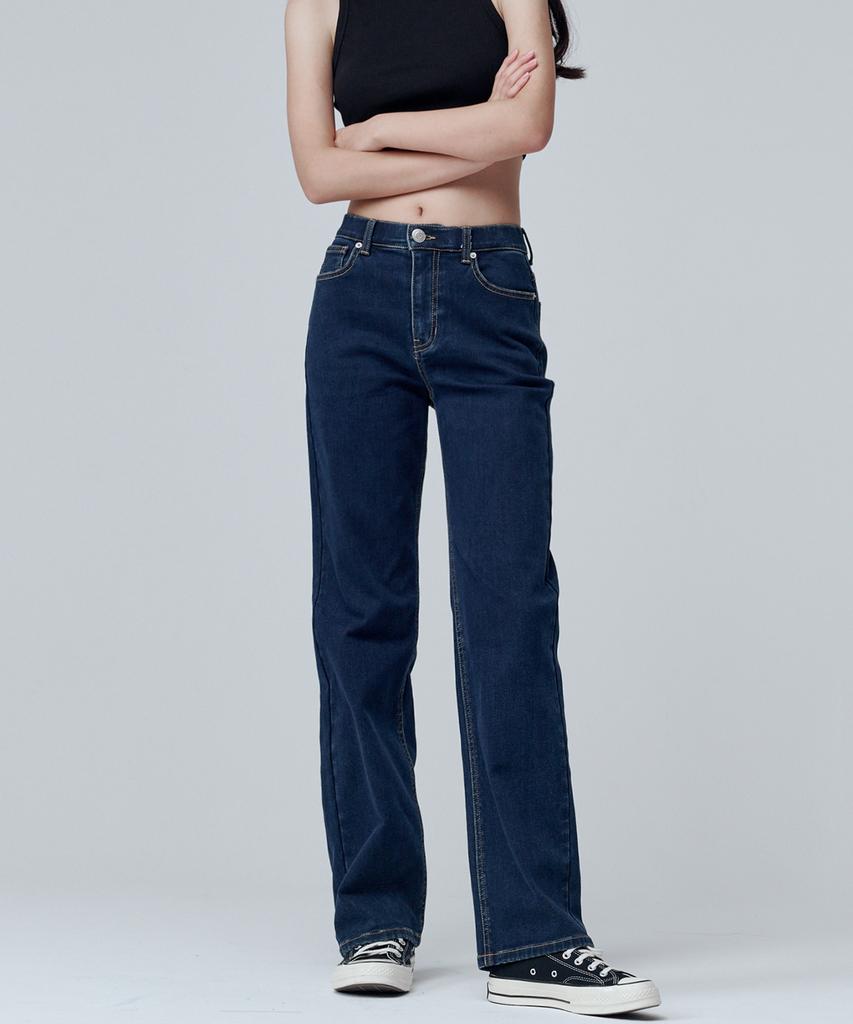 Marop 9101 Brushed High-Rise Wide Denim Pants (Dark Indigo)