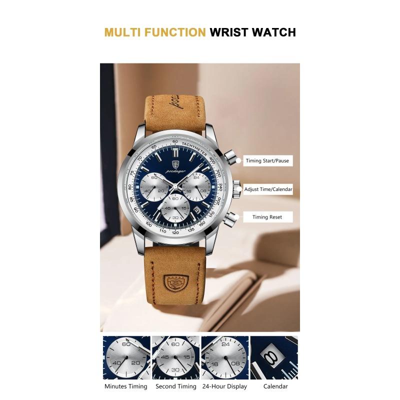 POEDAGAR Luxus Herrenuhr Hohe Qualität Wasserdicht Chronograph Leuchtende Armbanduhr Leder Quarz Uhren Lässige Uhr