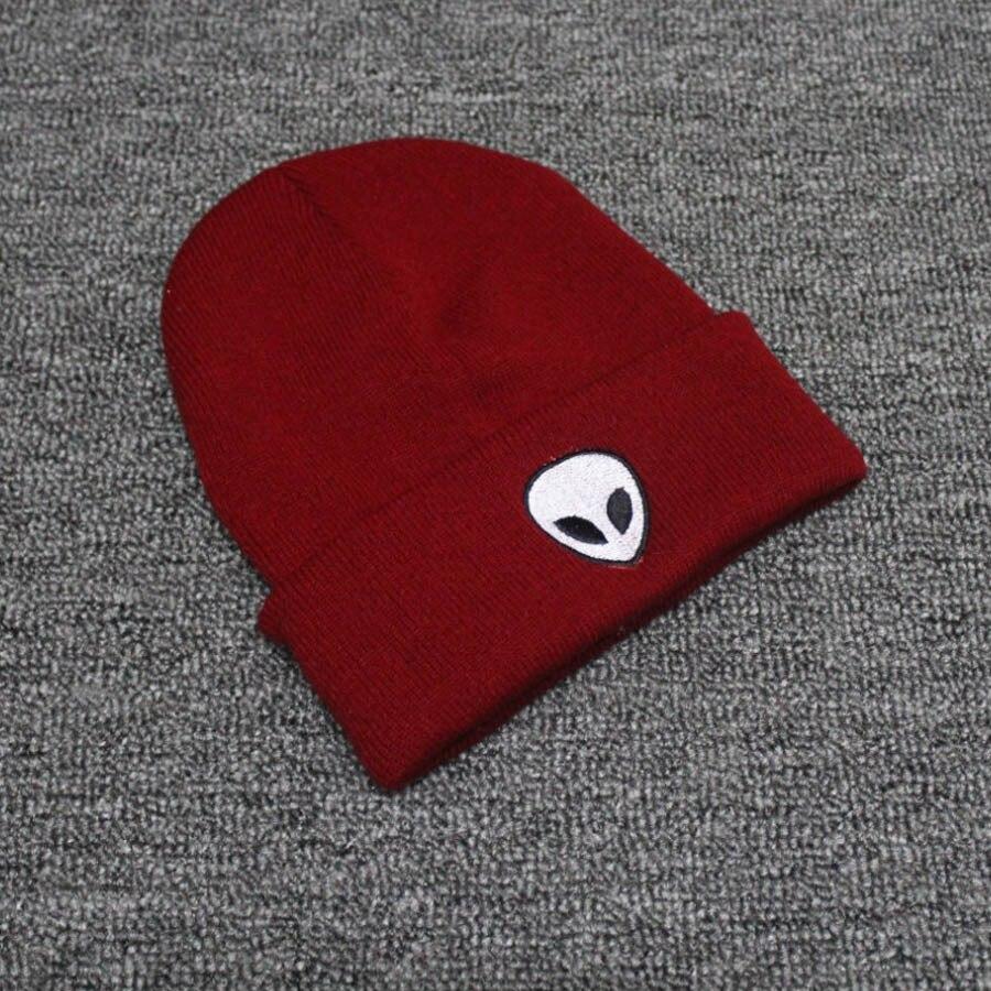 

Autumn Winter Hat Knitted Hat Wool Women Solid Color Alien Pattern Beanies Soft Cap Men Women Hats червоний