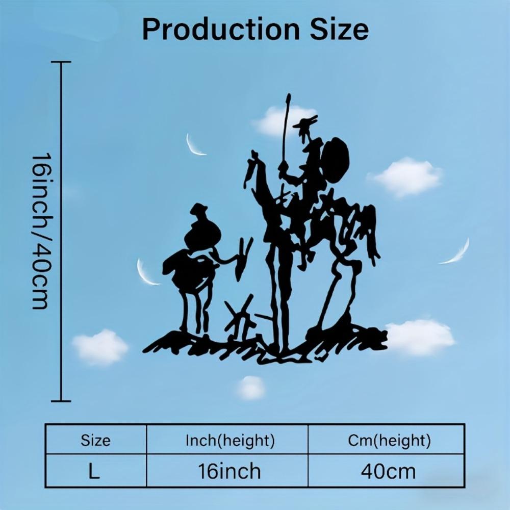1 Stück 2D Flach Don Quijote Sancho Pansa Metall Wandkunst Schwarze Silhouette Dekorative Plakette für Wohnzimmer Arbeitszimmer Flur