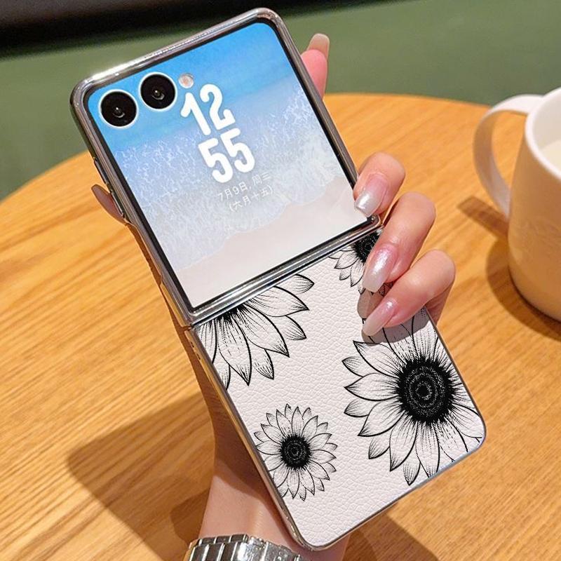 Line Flower Pattern Case For Samsung Z Fold 7 6 5 Luxury Hybrid 3in1 Leather Skin Plating Folding Phone Cover For Samsung Z Fold7 Fold6 Fold5