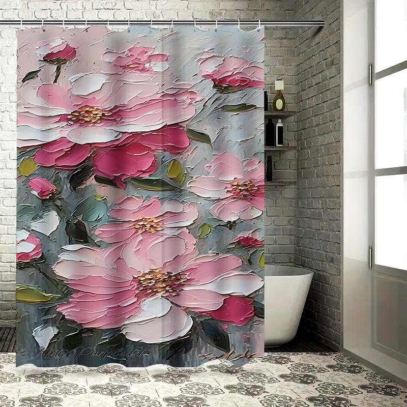 Художественная розовая цветочная картина Водонепроницаемая шторка для душа Термостойкая Машинная стирка Непрозрачная 180x180см 90X180cm(35x70in)