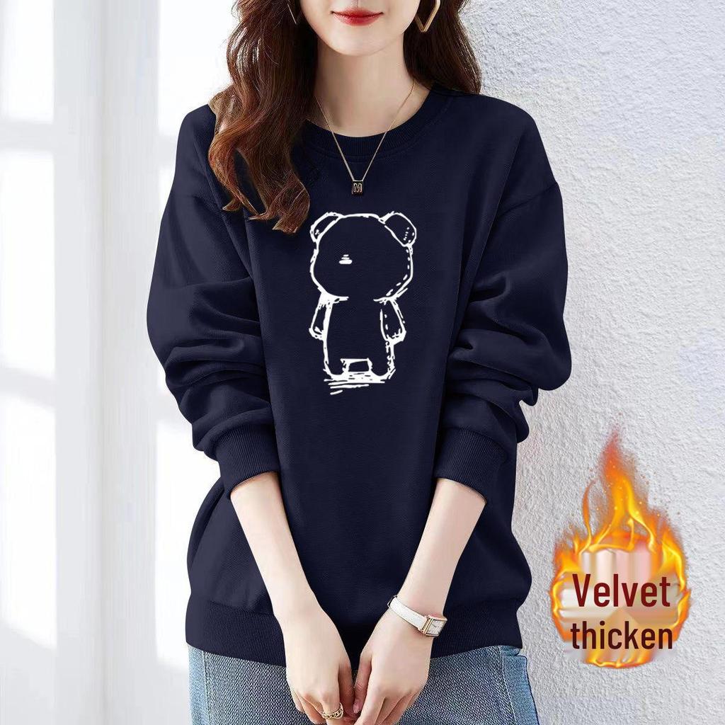 Brand Counter Women's 100% Cotton Fleece-Lined Sweatshirt - New Autumn/Winter Loose, Thickened Jacket, Trendy Minimalist Style.