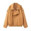 Womens Oversized Faux Suede Jacket 2025 Streetwear Long Sleeve Zip-Up Coat In Brown Shades
