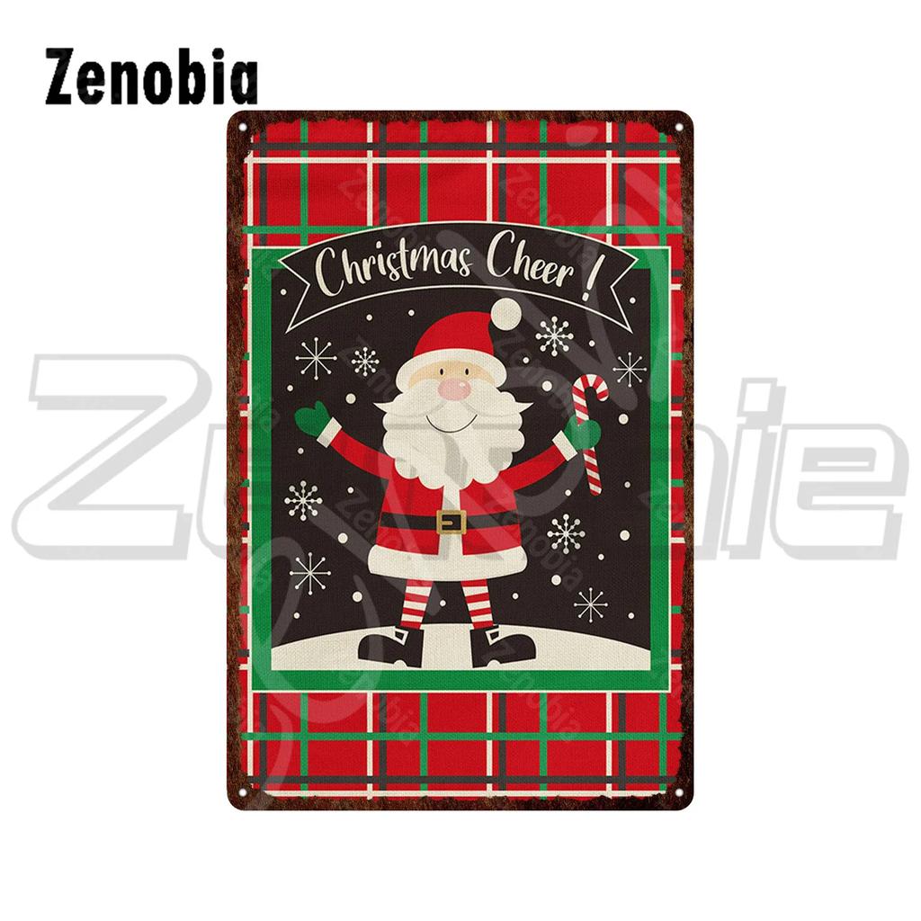 Christmas Metal Sign Santa Claus and Snowman Vintage Tin Sign Metal Plate Holiday Merry Christmas New Year Home Wall Decoration