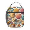 Strandmuschel und Seestern Muster Isolierte Lunchtasche für Damen Kinder Tragbare Lebensmittelboxen Thermische Lunchbox Tragetasche
