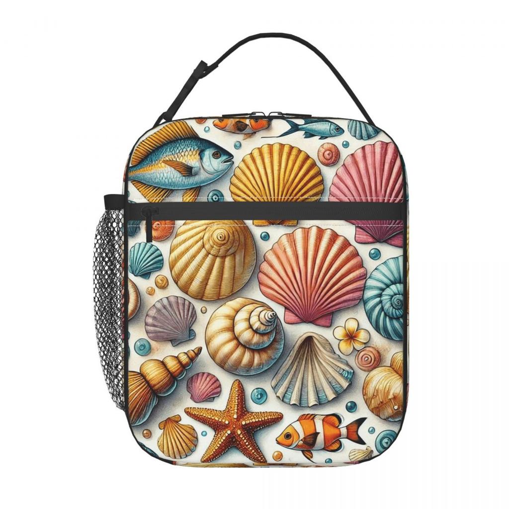 Strandmuschel und Seestern Muster Isolierte Lunchtasche für Damen Kinder Tragbare Lebensmittelboxen Thermische Lunchbox Tragetasche