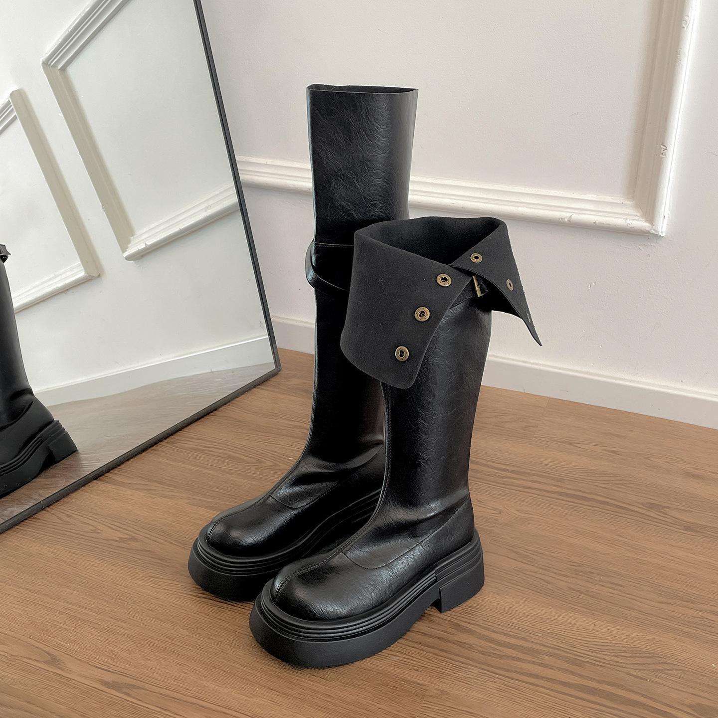 

Retro British style platform western cowboy boots women s 2025 new summer with skirt thin versatile boots 35 чёрный