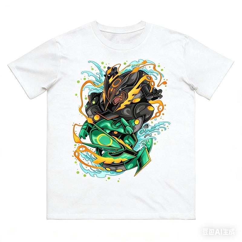 Rayquaza Printed Pure Cotton T-shirt for Men and Women Spring/Summer  Collection Fashion Short Sleeved Shirt