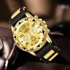4PC Golden Men's Watch Set Fashionable and Versatile Quartz Watch Bracelet Necklace Ring Set Perfect Gift for Friends or Dad
