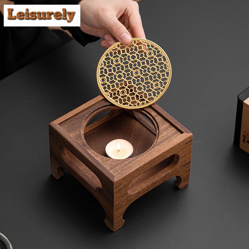 Set Scaldino Quadrato in Legno di Noce Teiera con Manico Laterale in Vetro per la Casa Base Riscaldante per Infusione Tè Bollitore per Tè Cerimonia del Tè Kung Fu