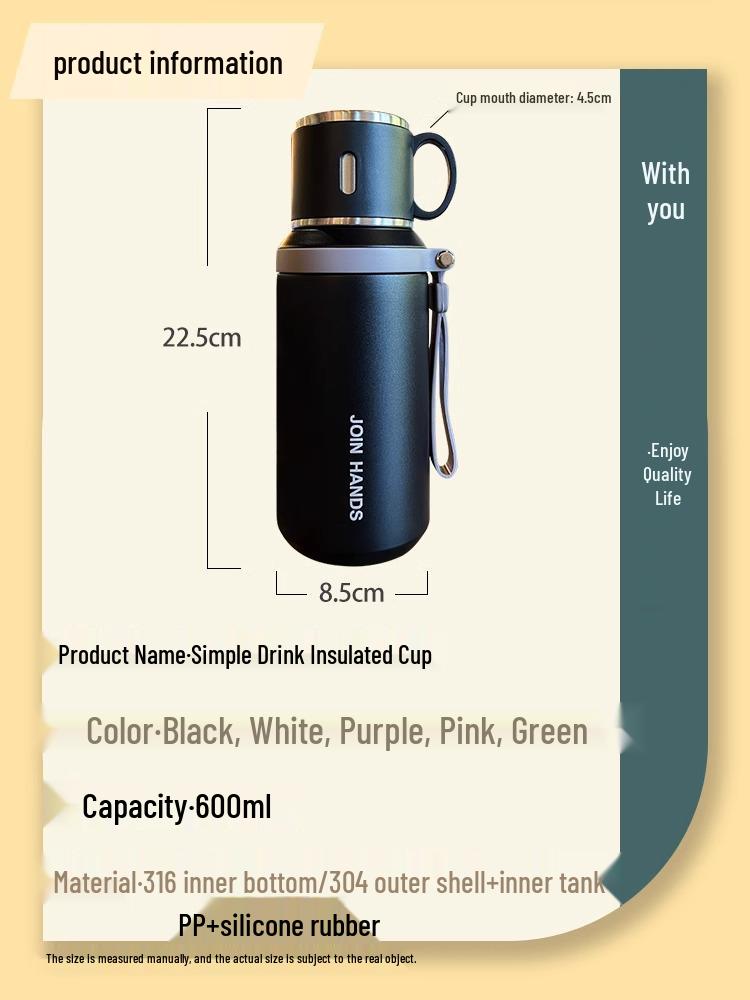 2025 High-Quality 316 Stainless Steel Thermos Cup with Lid for Girls – Ideal for Tea and Water, Perfect for Students.