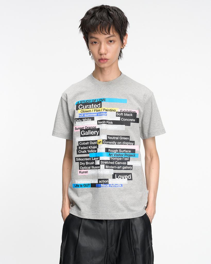 THEMUSEUMVISITOR Multi Text Graffiti T-Shirt (Melange Grey)