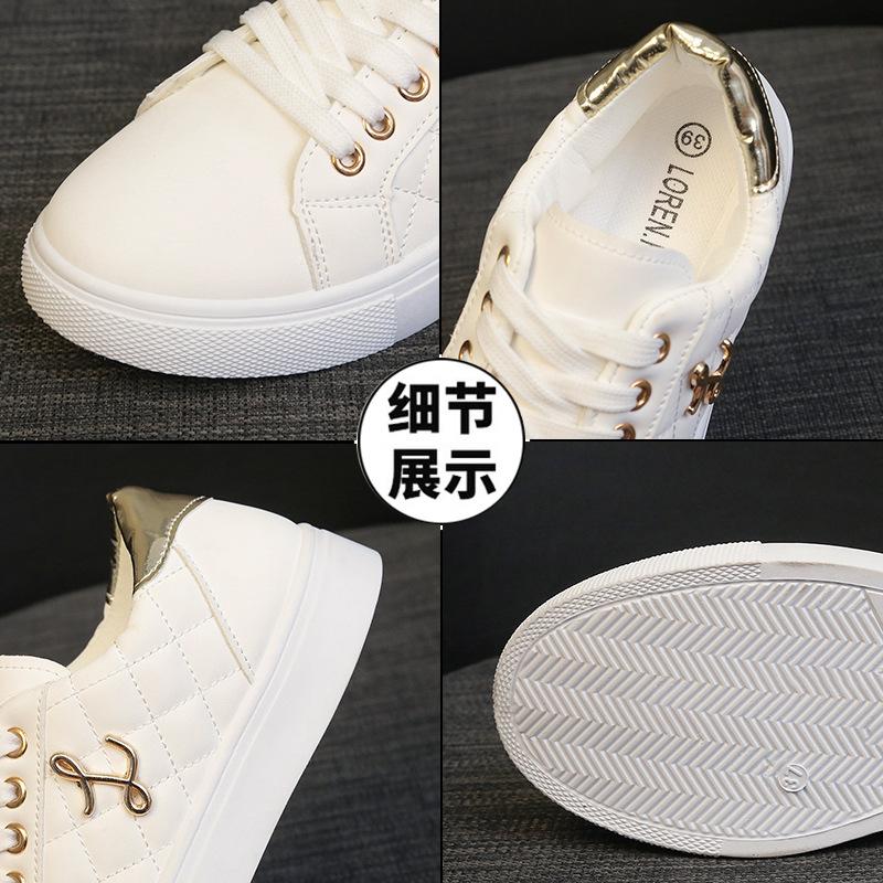 Fashion temperament versatile student sports and leisure shoes round head flat bottom lace-up white shoes board shoes
