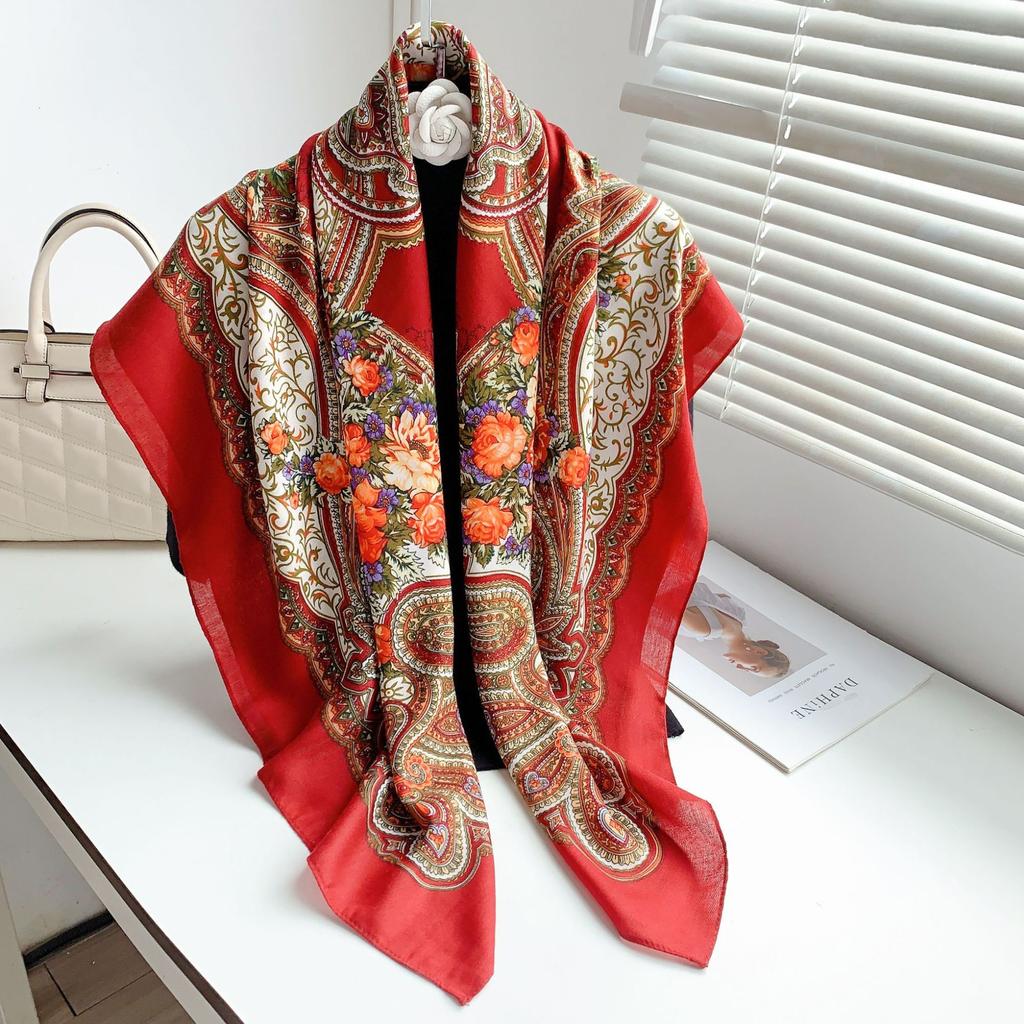 Printed square scarf new retro dual-purpose oversized scarf sunscreen Xinjiang travel versatile headscarf shawl