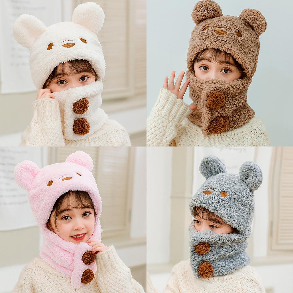 Roztomilá medvědí dětská plyšová čepice Kreslená jednodílná šála čepice pro děti chlapce dívku Zimní teplá fleecová kukla čepice 6-9 let