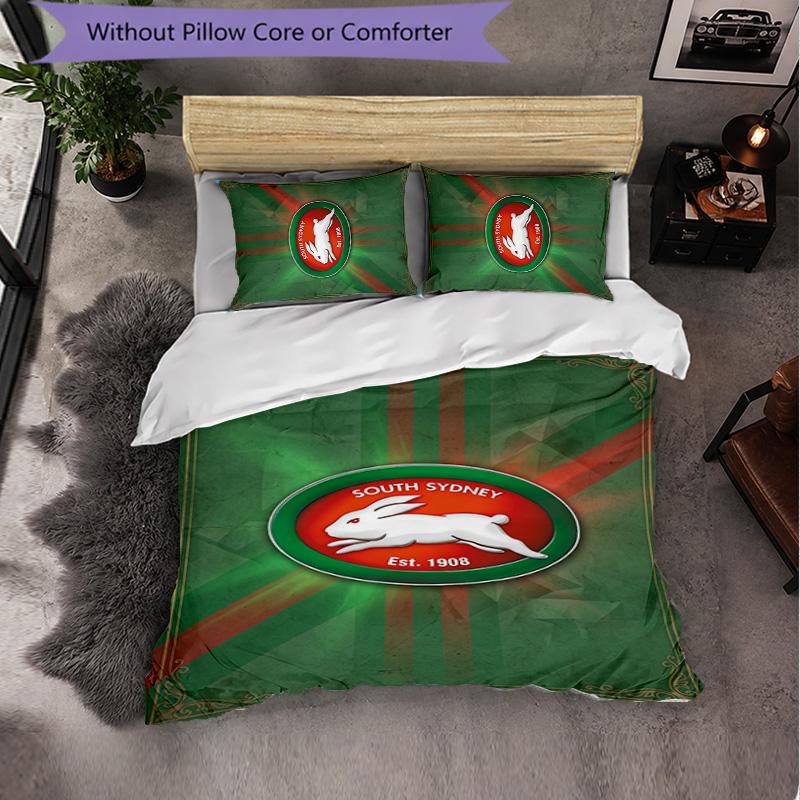 South Sydney Rabbitohs Modello Microfibra Set Biancheria da Letto 3 Pezzi Decorazione Copripiumino per Camera da Letto Uso Domestico