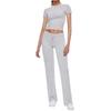 Women's Solid Color Two Piece Outfit Crop Short Sleeve Top Elastic Waist Flare Pants Casual Sports Tracksuit Set