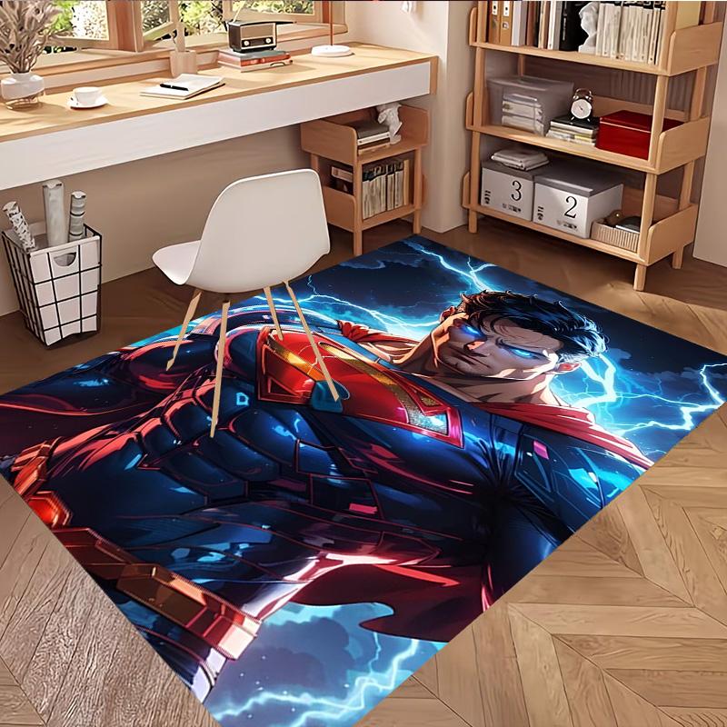 Superman Print Rug, Washable Floor Carpet, For Entryway Dorm Laundry Room Office Study, Home Decor Birthday Christmas Gift