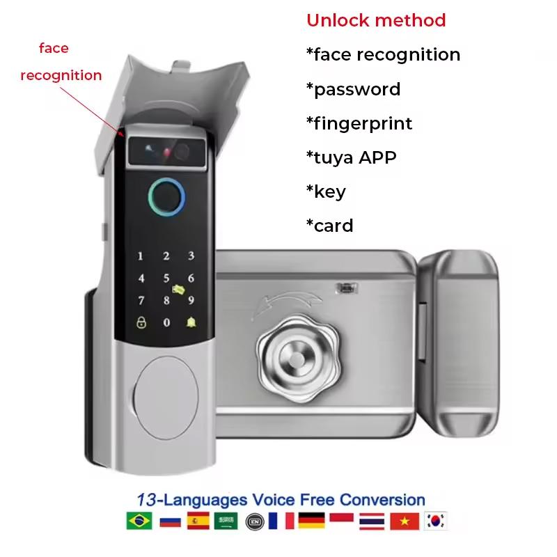 Tuya Wifi Fingerprint Lock Waterproof Intercom Face Recognition Code RFID Card Anti-theft Intelligent Door Lock with Doorbell