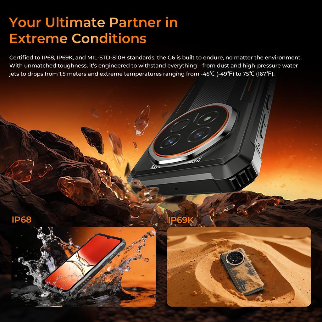 OUKITEL G6 Cellphone 24GB+256GB 6.52" Display 64MP 10600mAh Android 16 Smartphone