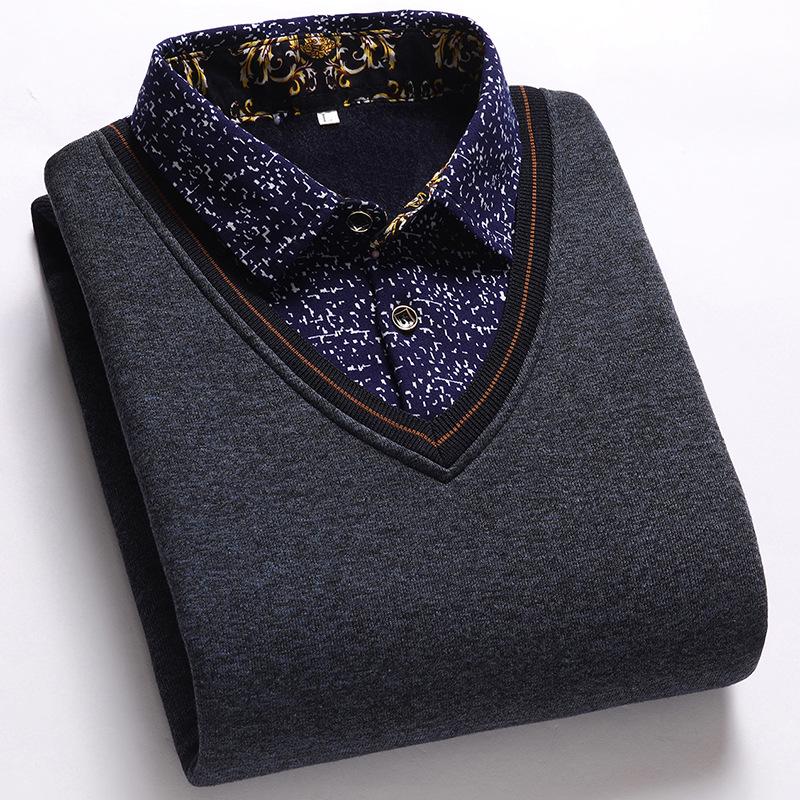 

Мужской вязаный пуловер с флисовой подкладкой и воротником с эффектом многослойности XL for 60-70kg