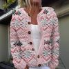 Women Cardigan Jacket 3D Christmas Printing Single-breasted Round Neck Long Sleeves Sweater Coat for Holiday School And Commuting