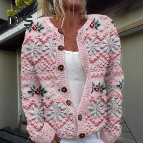 Jachetă cardigan pentru femei, imprimare 3D de Crăciun, cu un singur piept, gât rotund, mâneci lungi, pulover pentru școală de vacanță și navetă