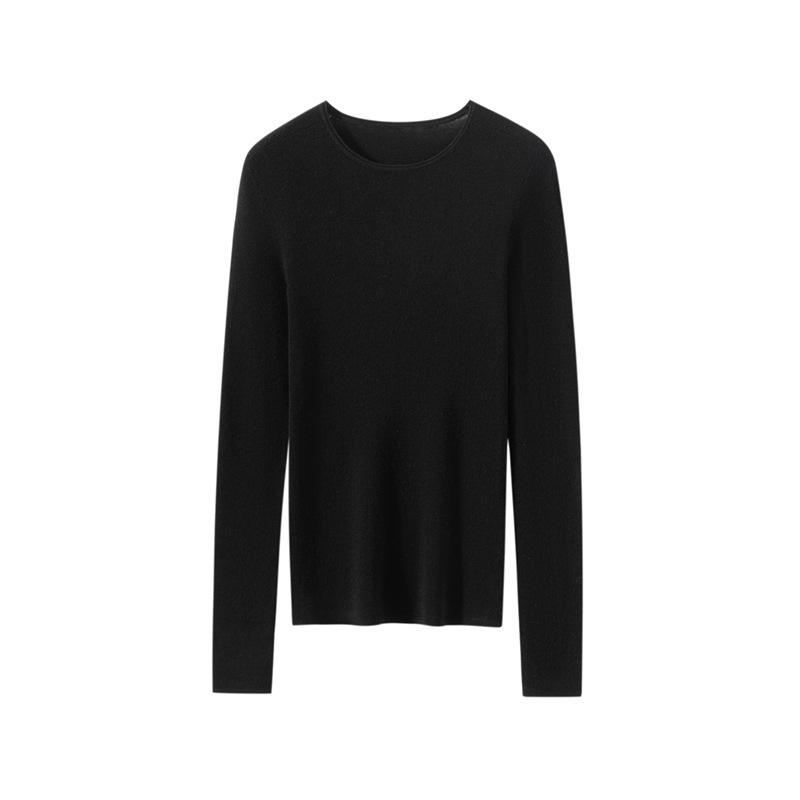 2026 Spring Seamless Round Neck Fine Knit Base Layer Shirt - 18 Gauge Superfine Wool