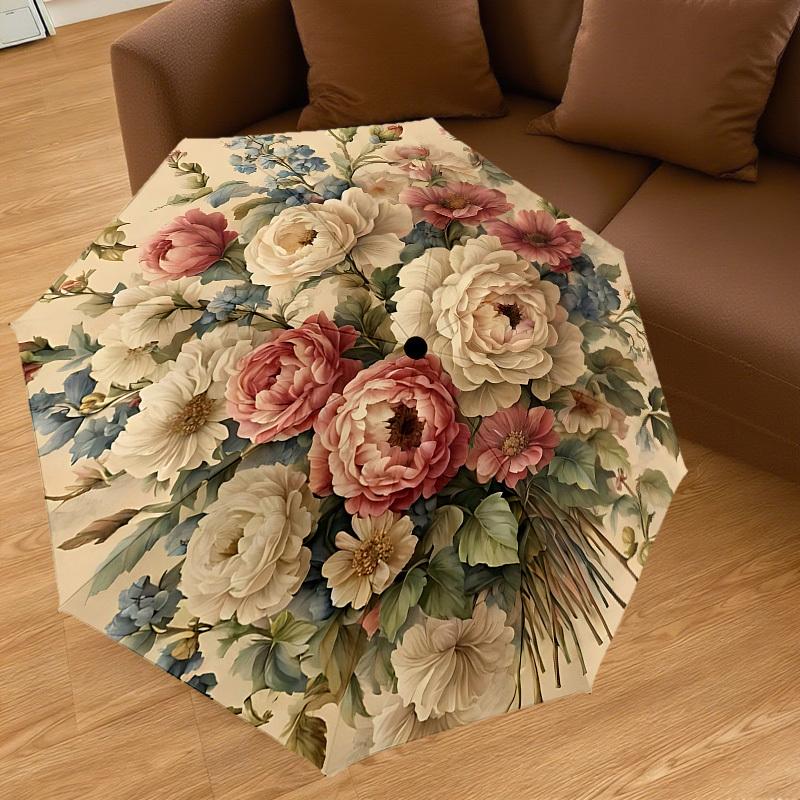 1PC Floral Pattern Umbrella-8-Rib Reinforced, Automatic Open, Lightweight & Durable, Cute Fashion Accessory for Outdoor, Beach, or Casual Use, Beach U