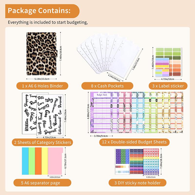 A6 Pu Leather Budget Binder Notebook Cash Envelopes System Set,With Binder Pockets For Money Budget Saving Bill Organizer